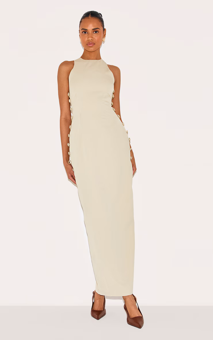 Sage Woven Racer Button Detail Midaxi Dress