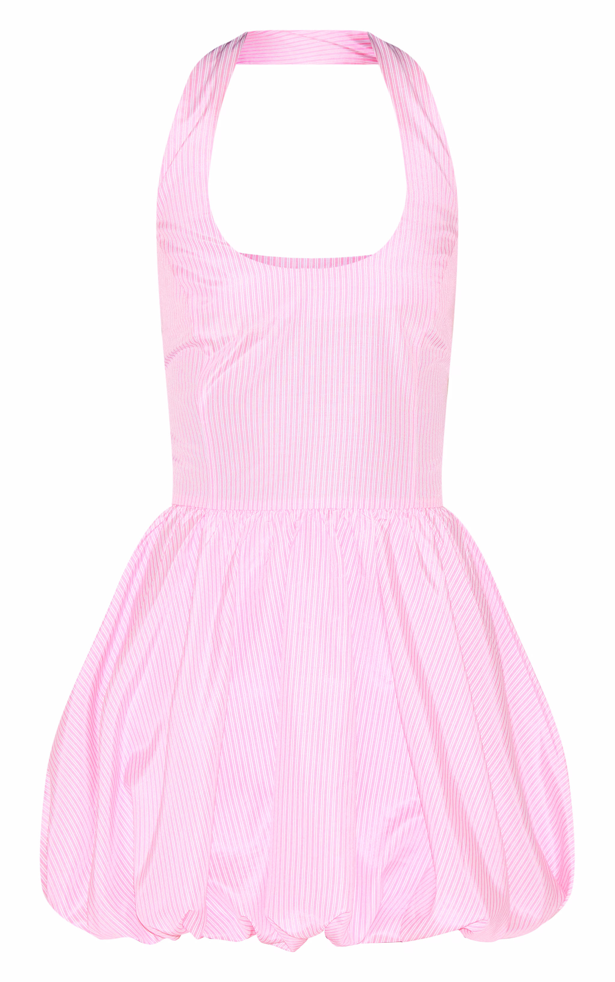 Pink Pinstripe Halterneck Puffball Dress