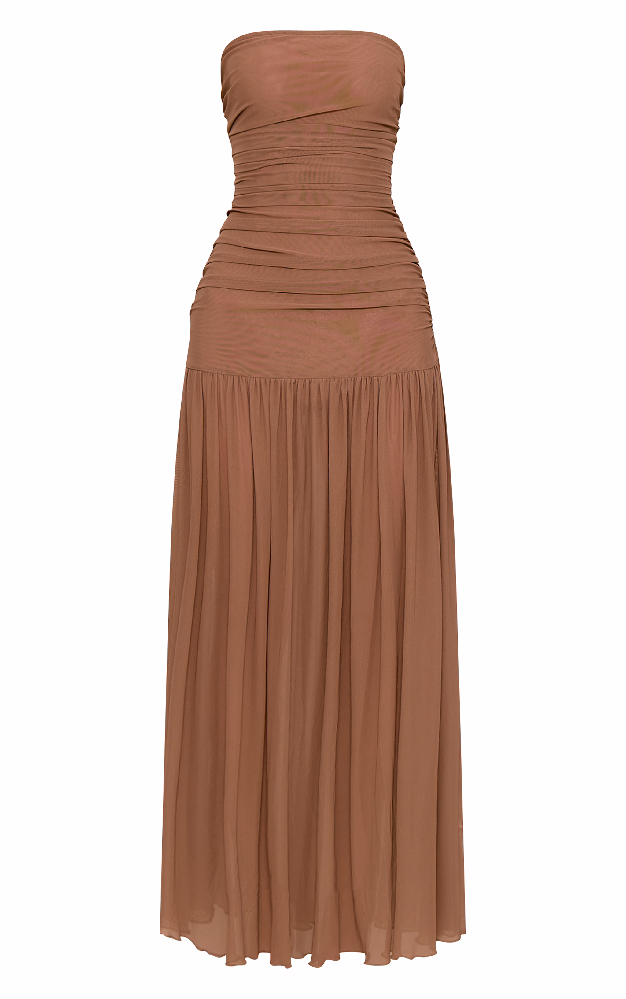 Chocolate Ruched Scarf Dropped Waist Maxi Dress