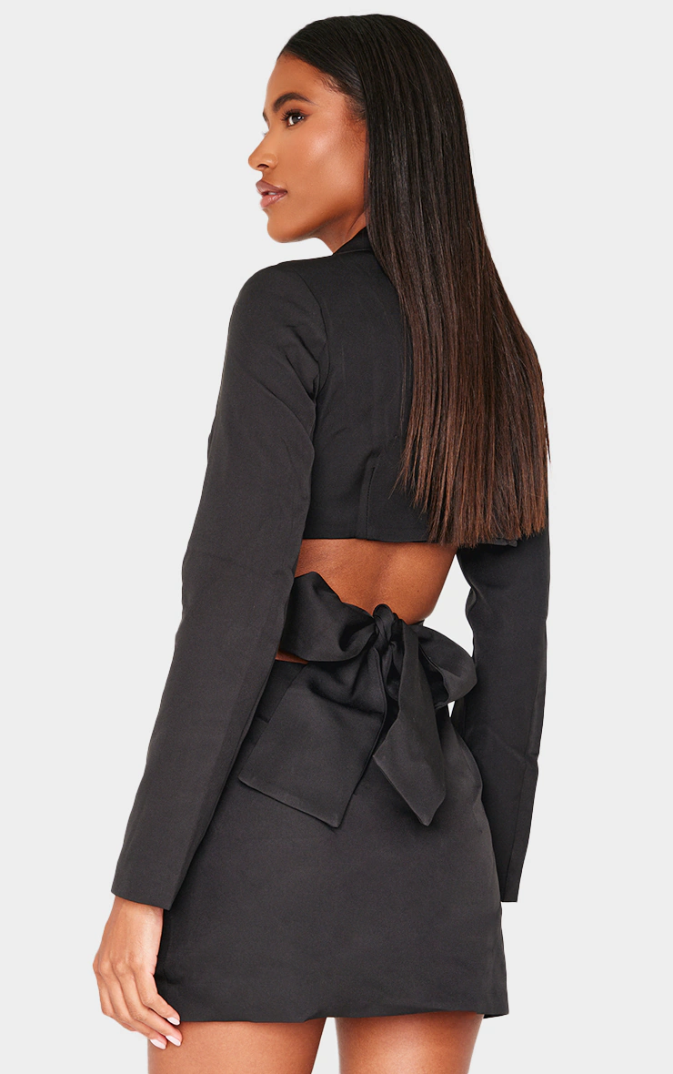 Black Woven Cut Out Tie Back Blazer Dress