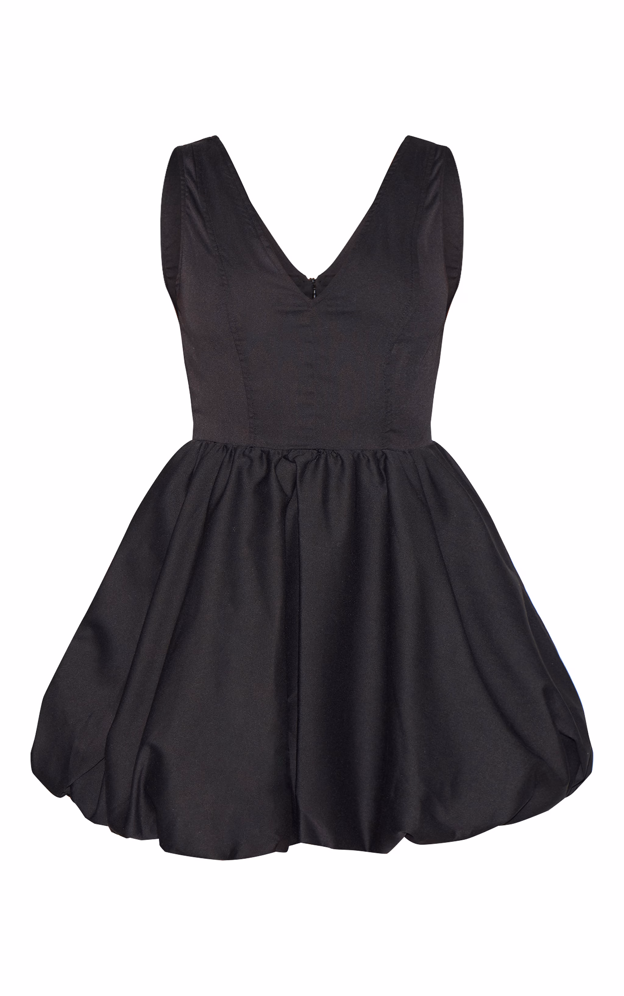 Black Tailored Woven V Neck Puffball Mini Dress
