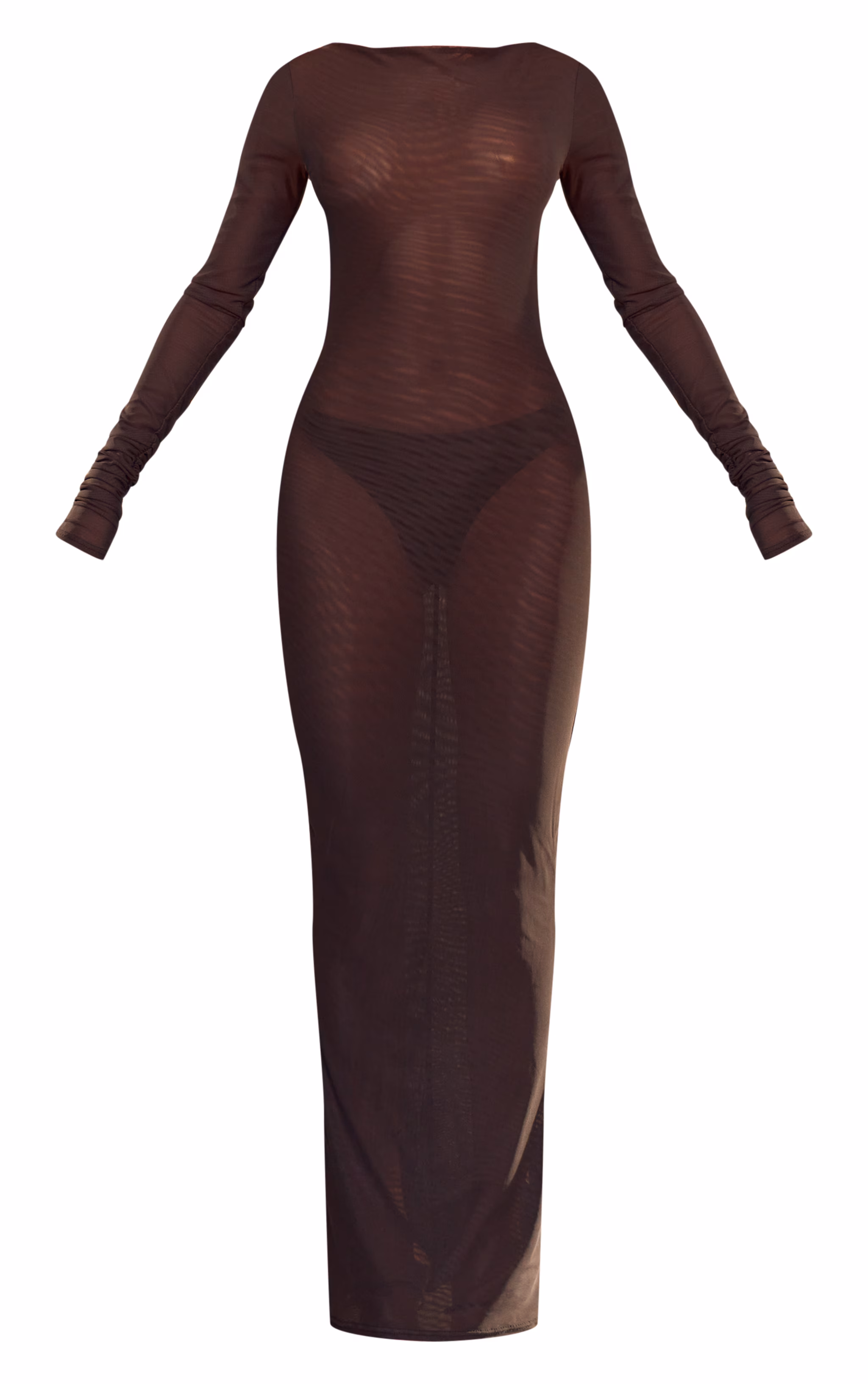 PLT Label Navy Double Layer Mesh Ruched Sleeve Detail Maxi Dress