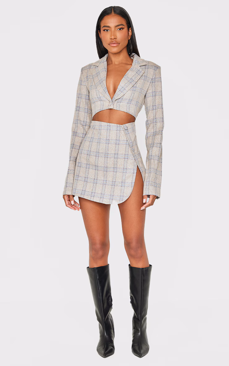 Stone Check Cut Out Long Sleeved Blazer Dress