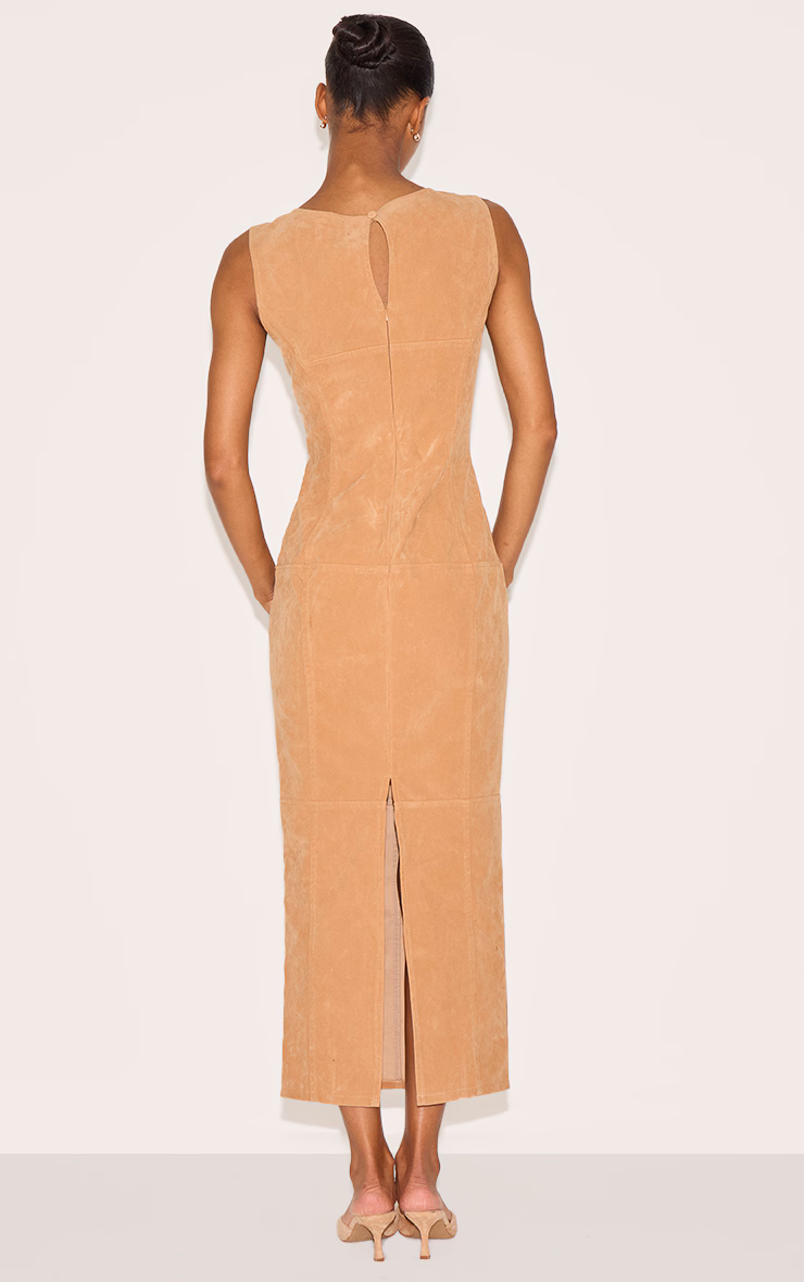 Butter Yellow Faux Suede Boat Neck Backless Maxi Dress