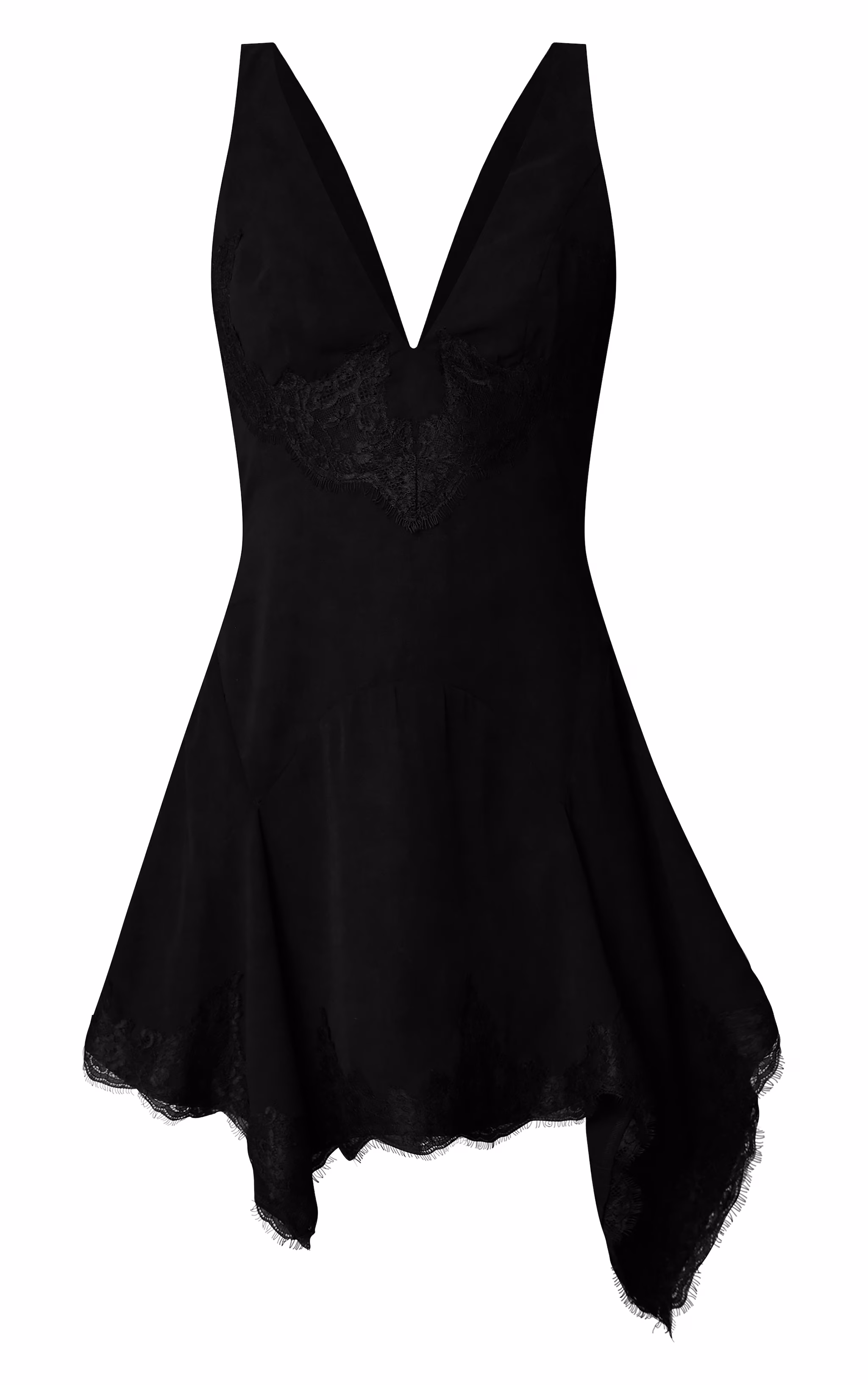 Black Chiffon Sheer Lace Trim Plunge Bodycon Dress