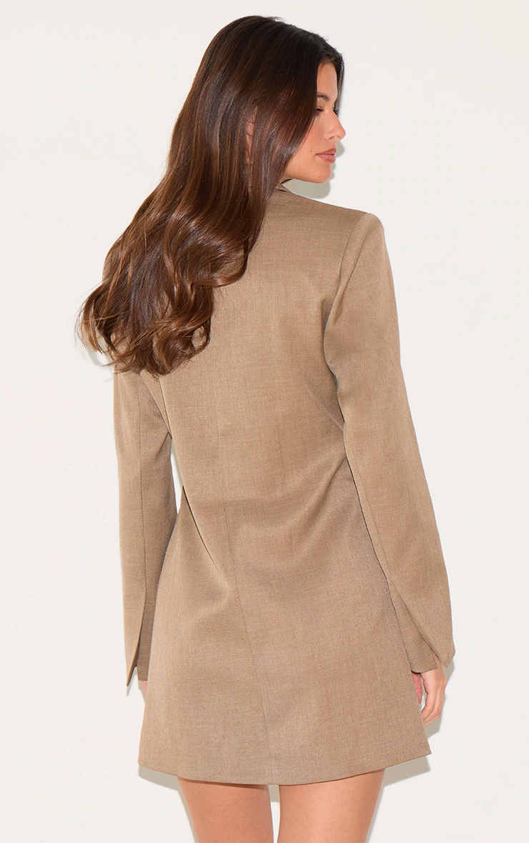 Mushroom Woven Blazer Side Tie Mini Dress