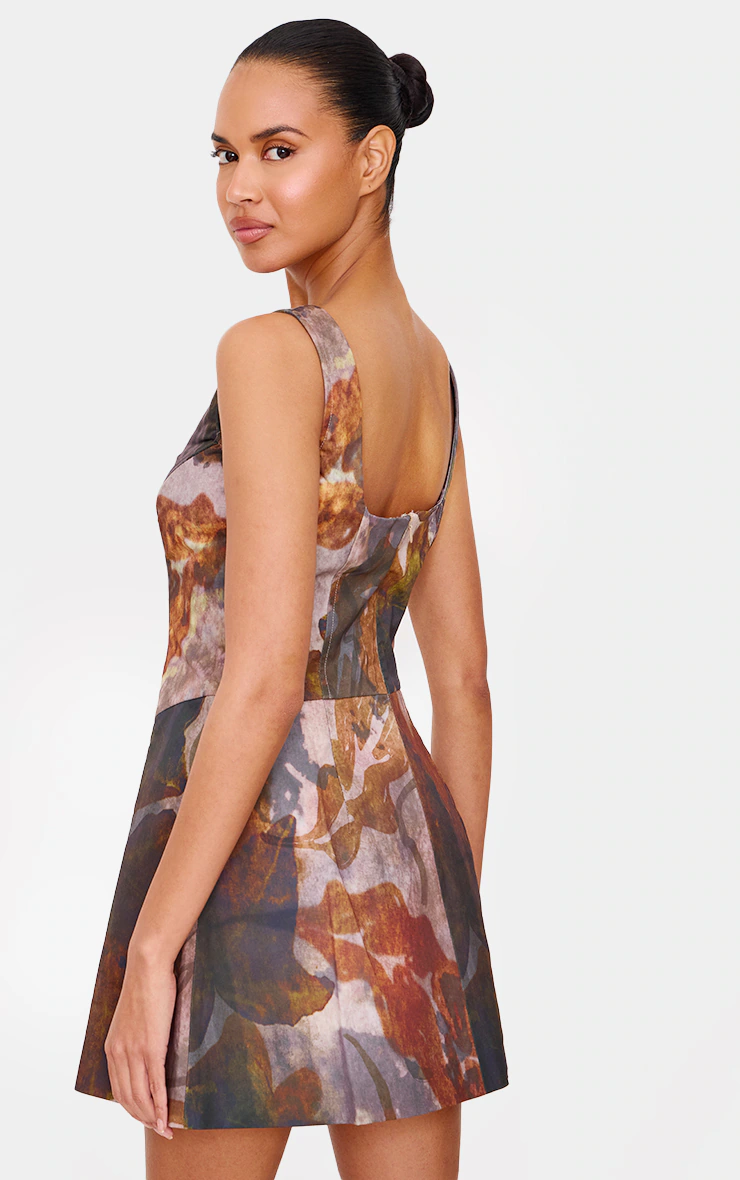 Olive Floral Corset A Line Shift Dress