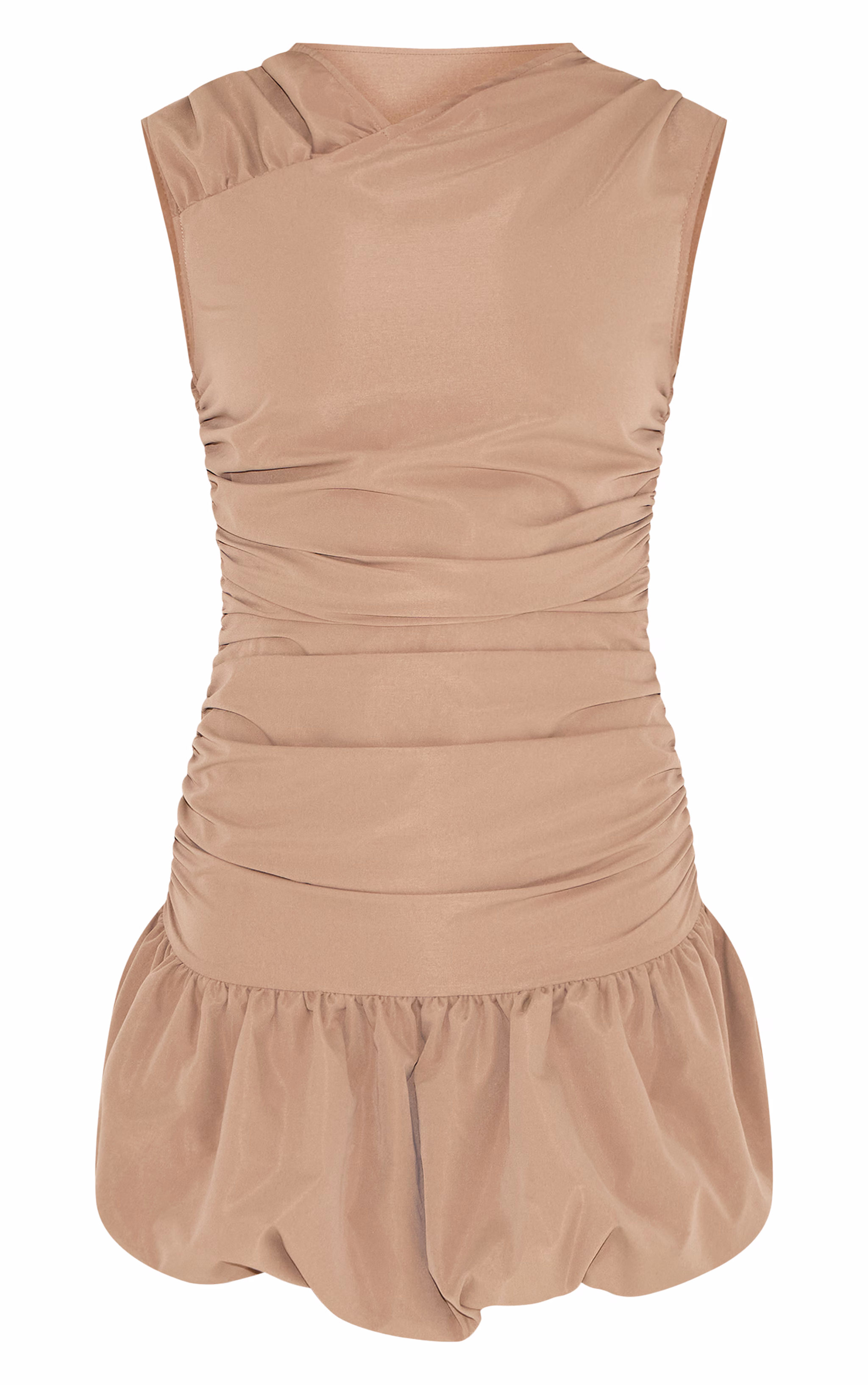 Tall Stone Ruched Sleeveless Puffball Mini Dress