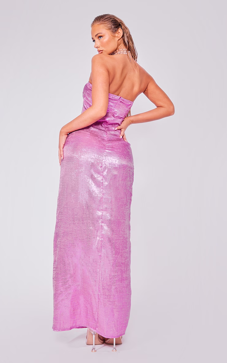 Bright Pink Textured Bandeau Maxi Dress