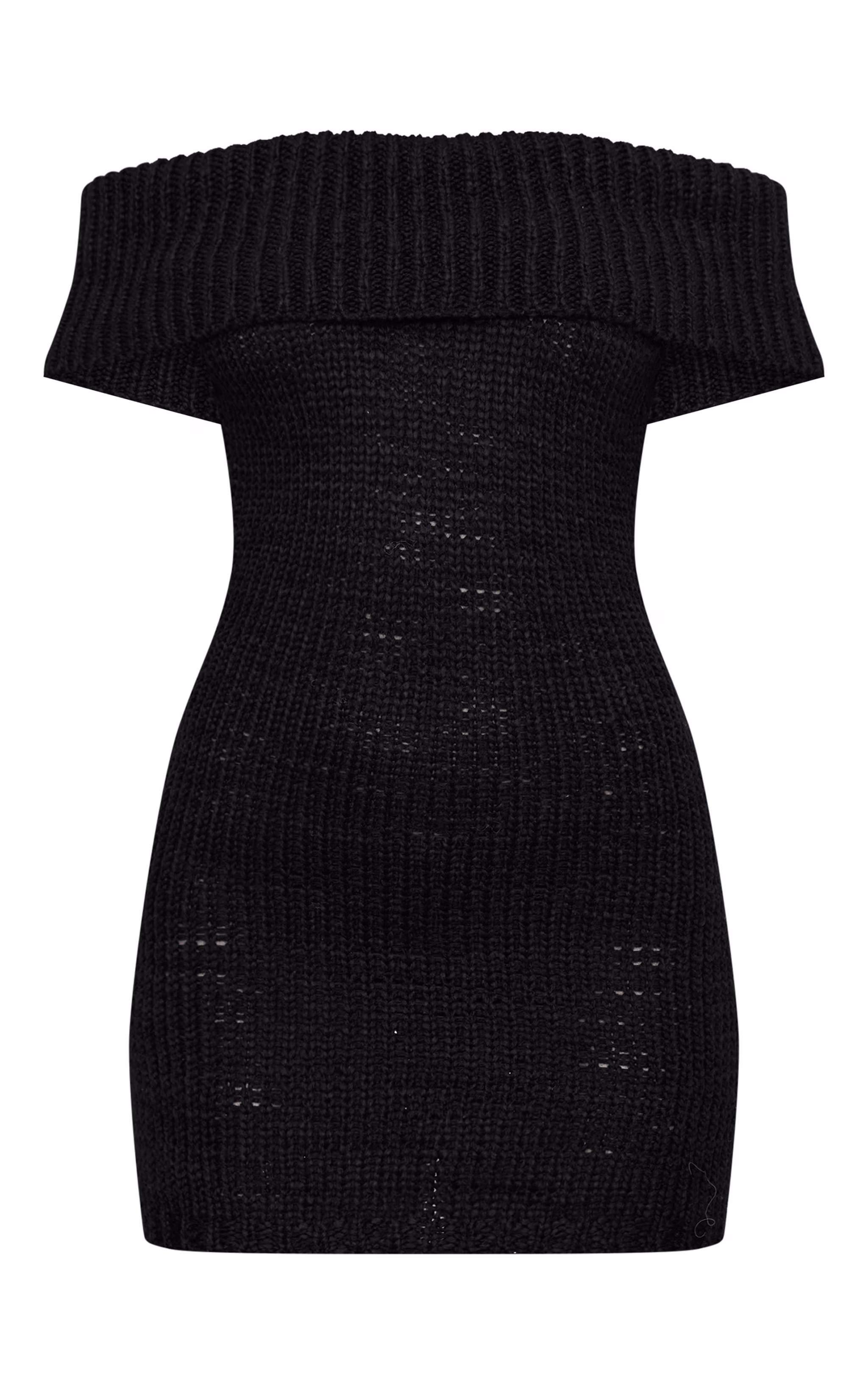 Black Chunky Knit Foldover Bandeau Mini Dress