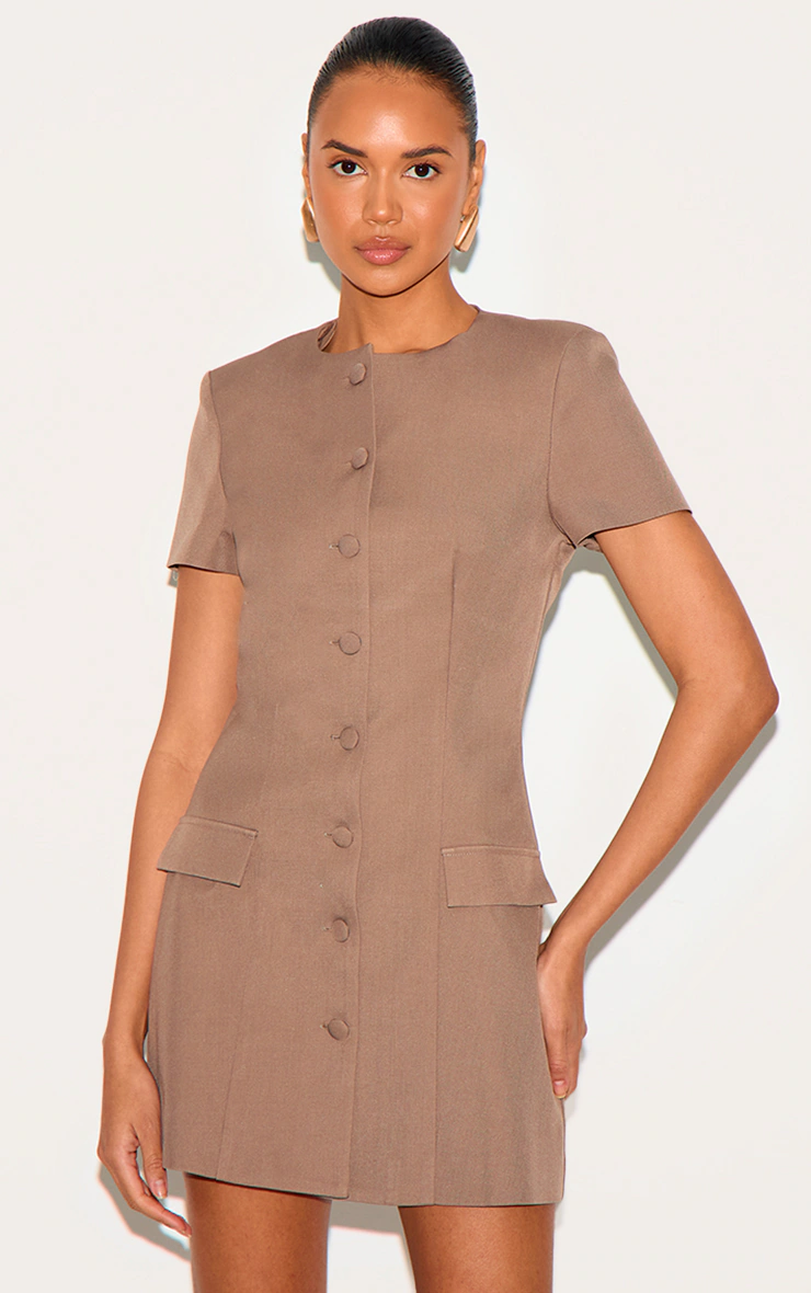 Clay Woven Tailored Short Sleeve Mini Dress