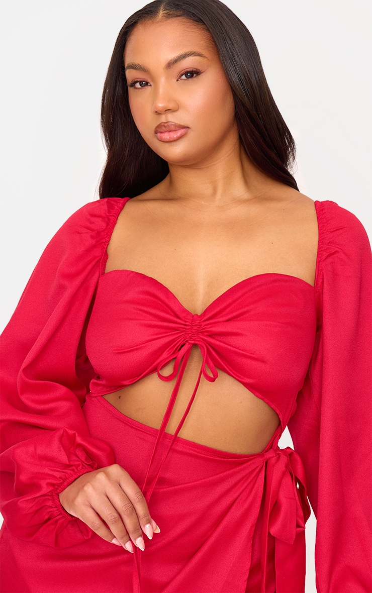 Plus Red Ruched Cut Out Dress