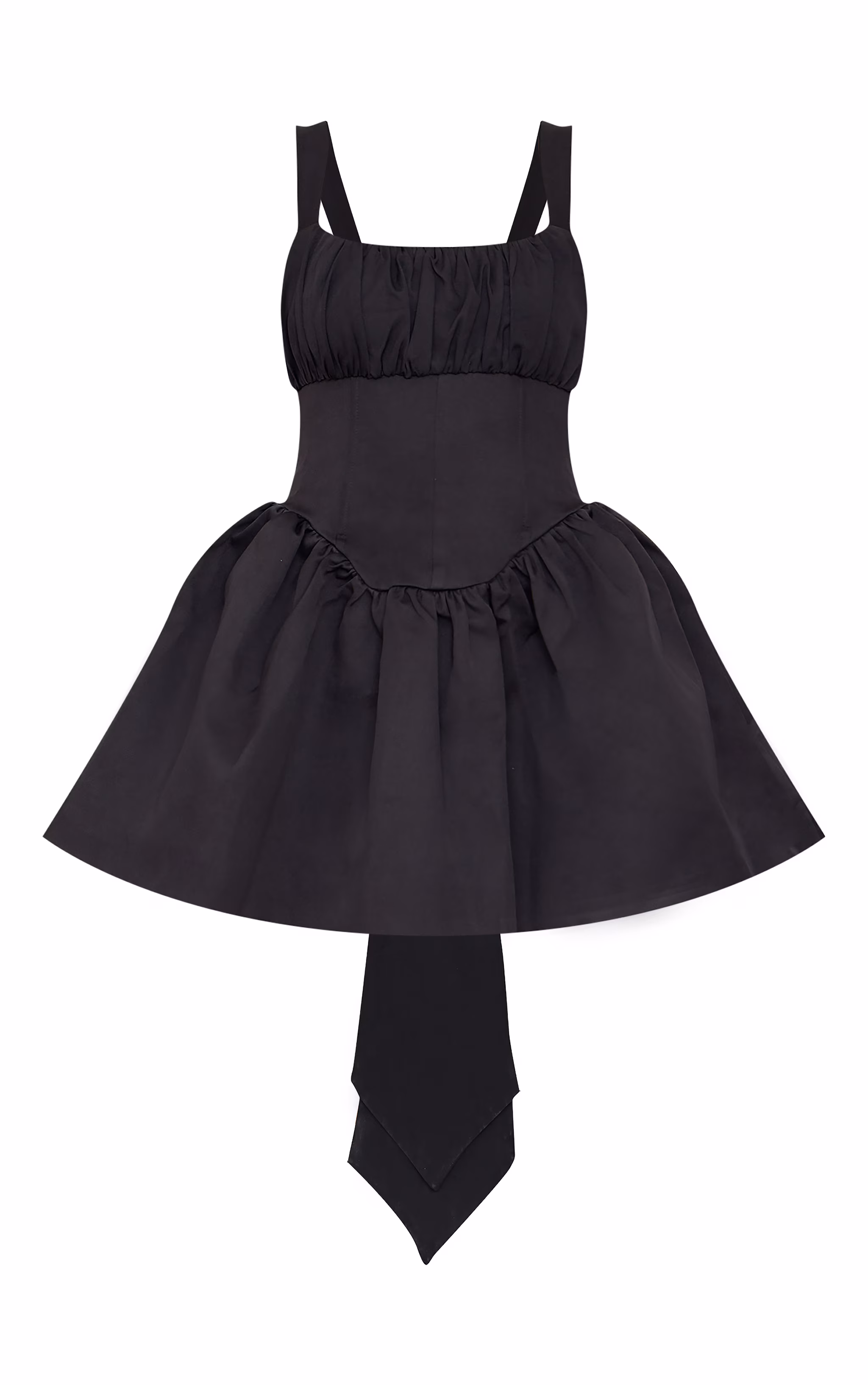 Premium Black Woven Bow Corset Detail Skater Dress