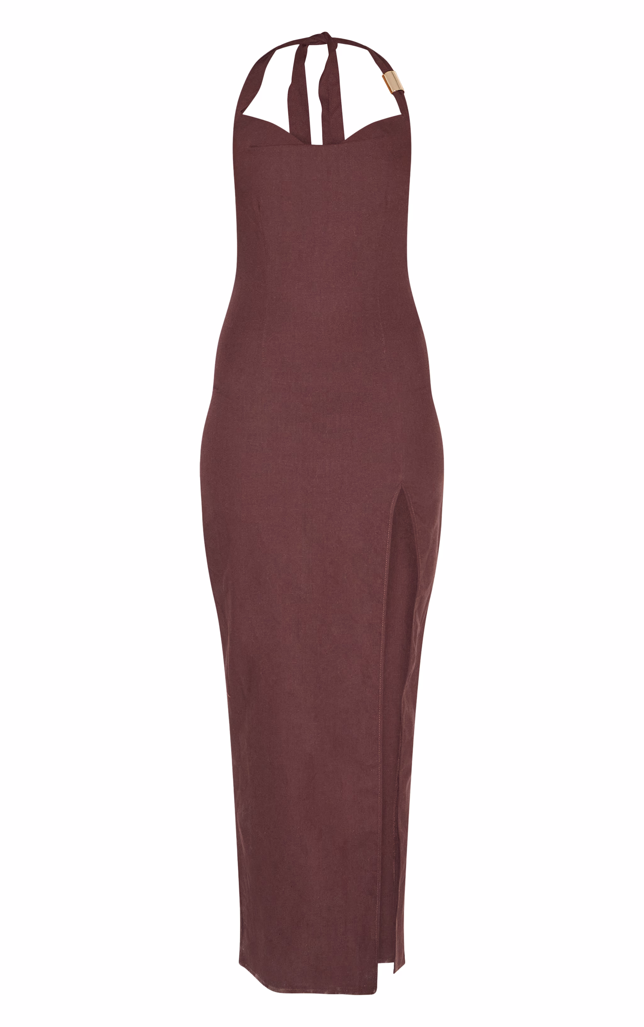 Chocolate Woven Halterneck Maxi Dress