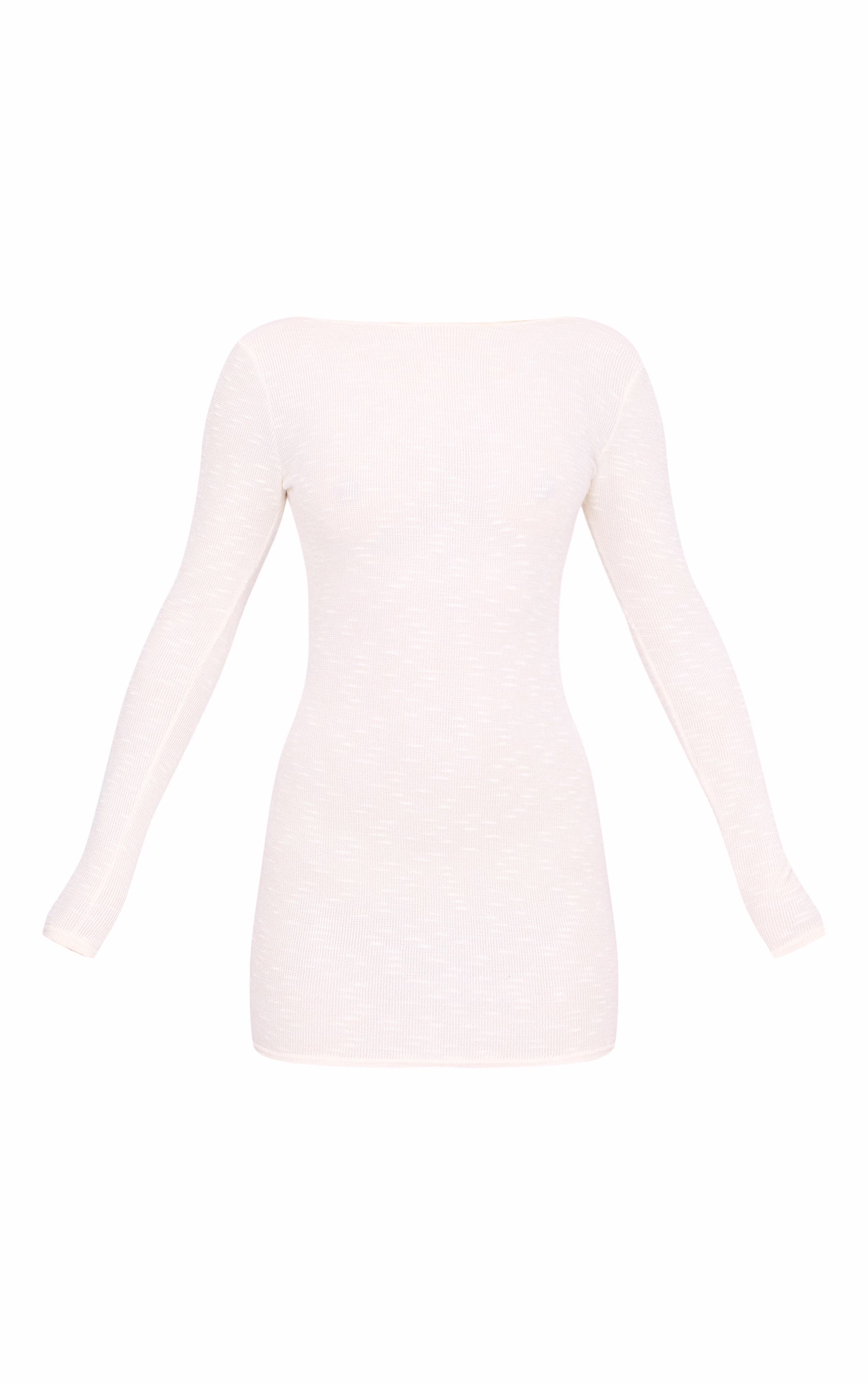 Cream Textured Scoop Back Long Sleeve Bodycon Dress