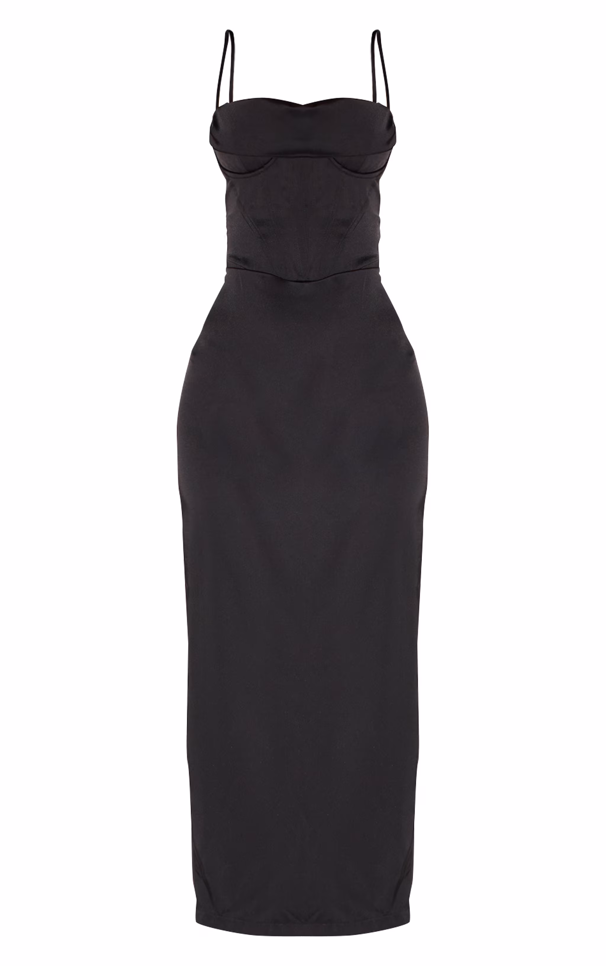 Black Strappy Satin Corset Drape Detail Midaxi Dress