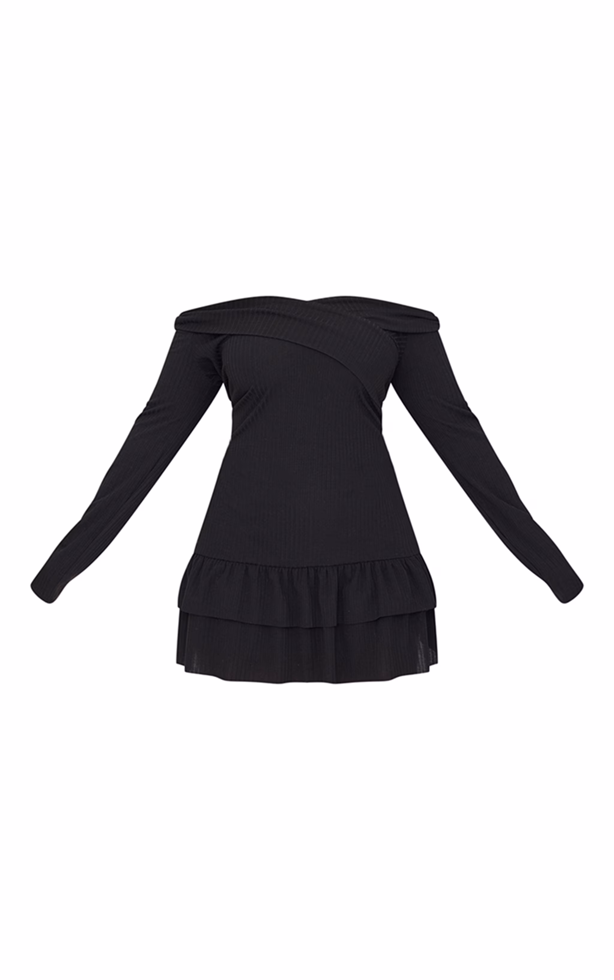 Plus Black Ribbed Bardot Cross Over Bust Detail Shift Dress