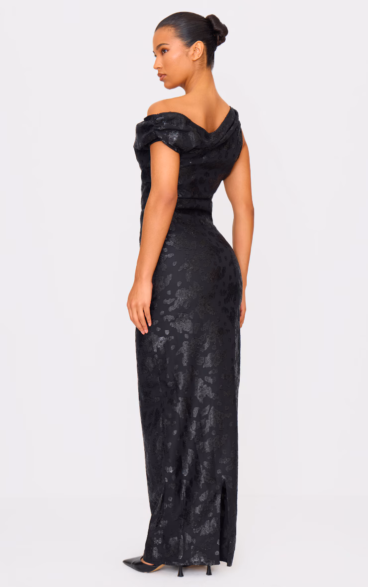 Black Glitter Devore Asymmetric Maxi Dress