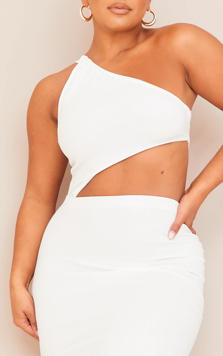 Shape Cream One Shoulder Ruched Cut Out Extreme Split Maxi Dress