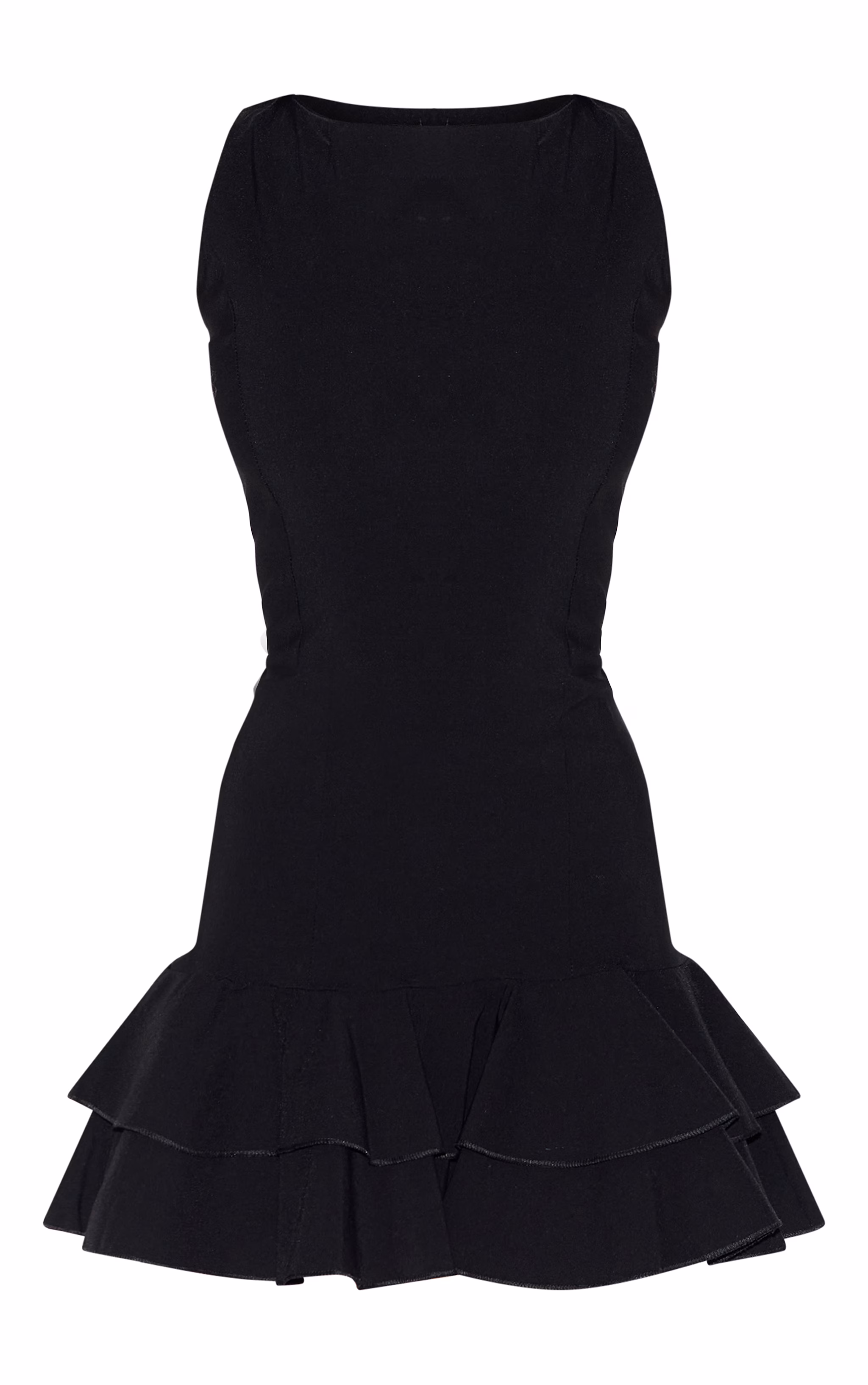 Black Boat Neck Pleated Hem Shift Dress