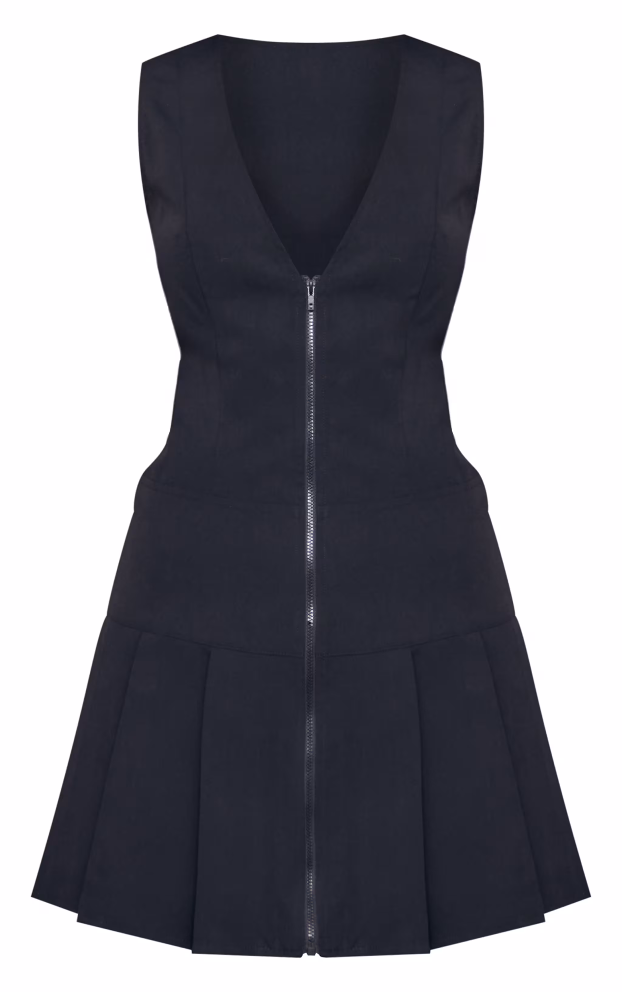 Black Tailored Woven Zip Pleated Shift Dress
