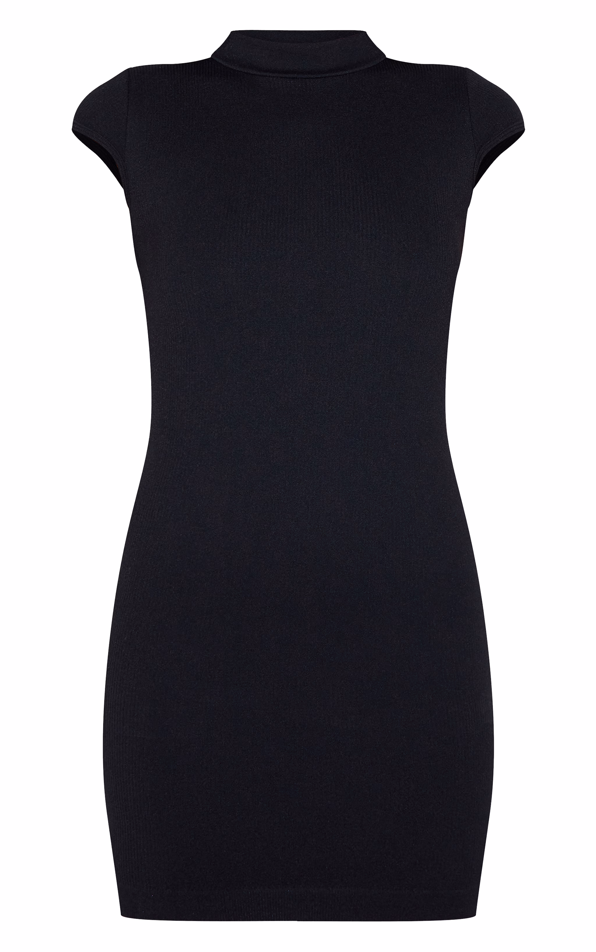 Black Structured Snatched Rib Cap Sleeve Bodycon Dress