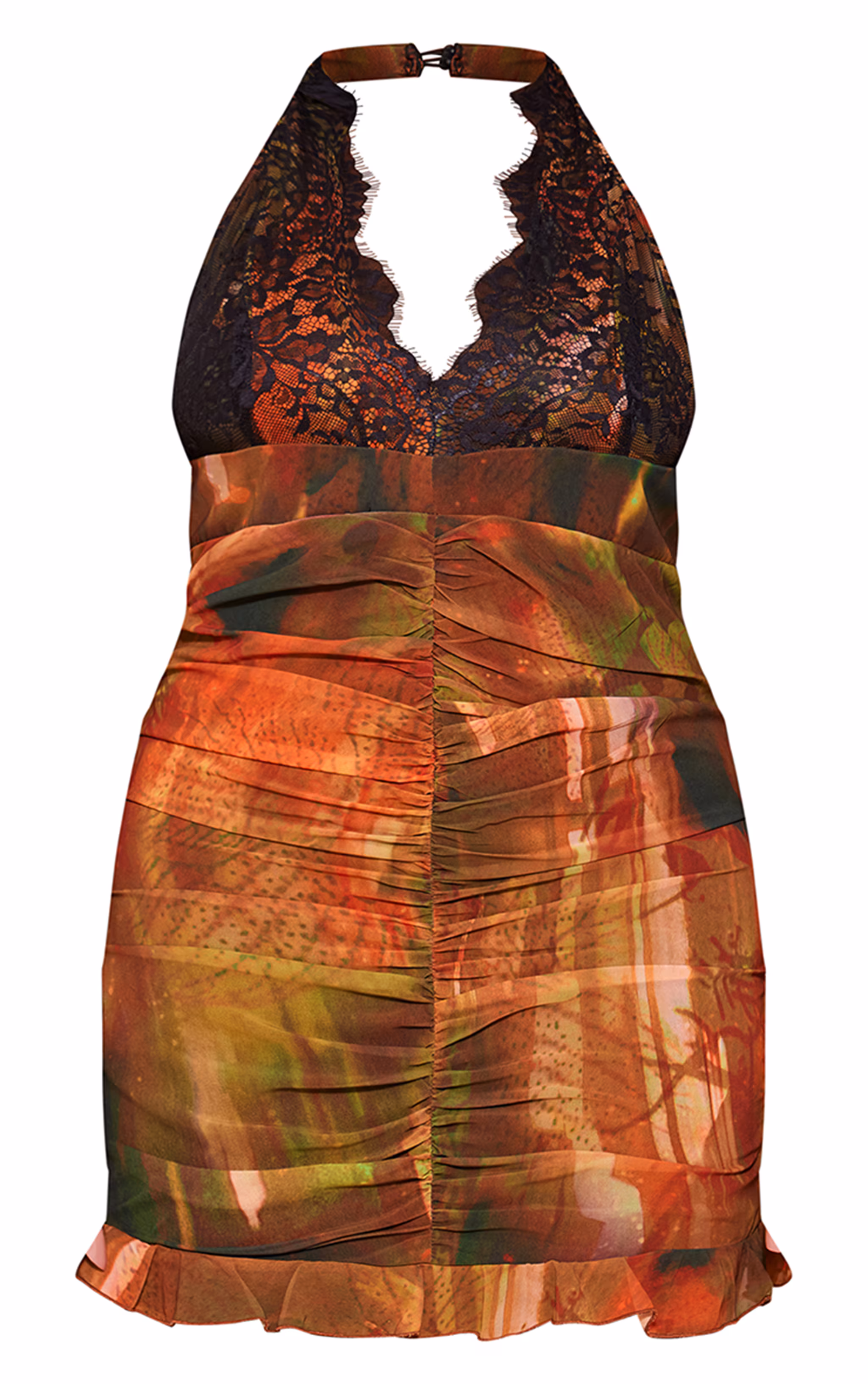 Plus Multi Lace Cup Ruched Front Mini Dress