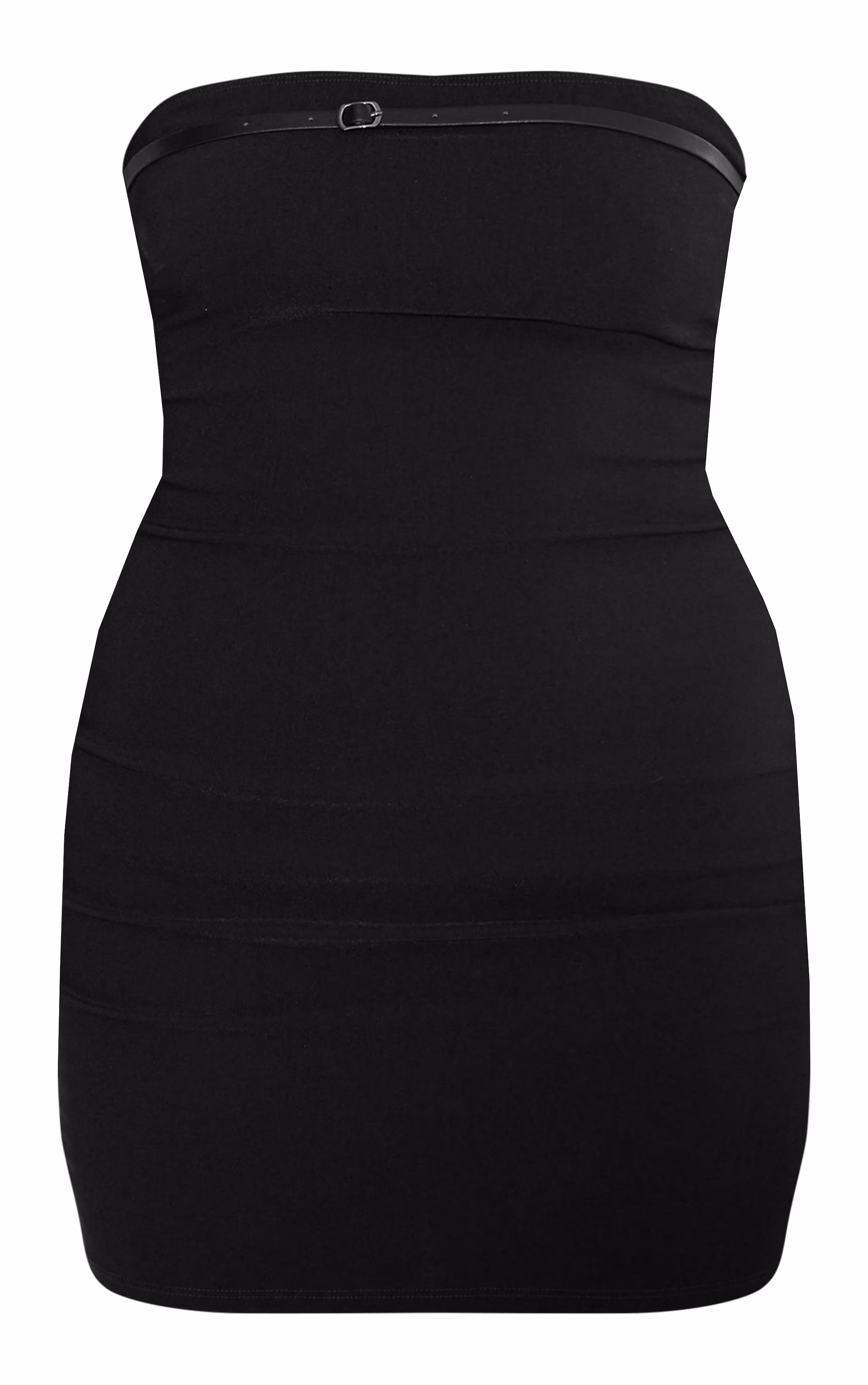 Black Stretch Woven Bandeau Belted Bodycon Dress