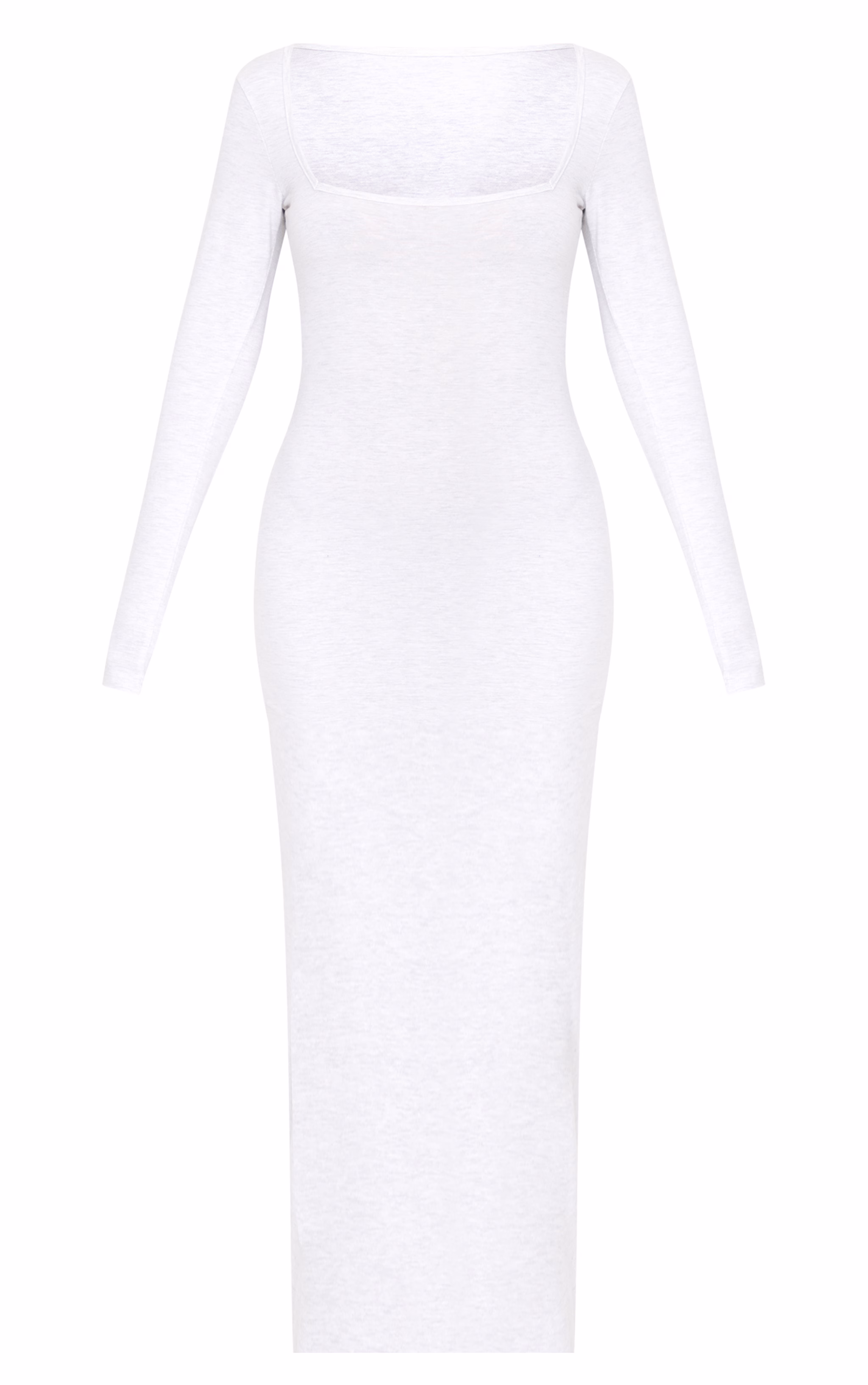 Grey Marl Cotton Square Neck Long Sleeve Maxi Dress