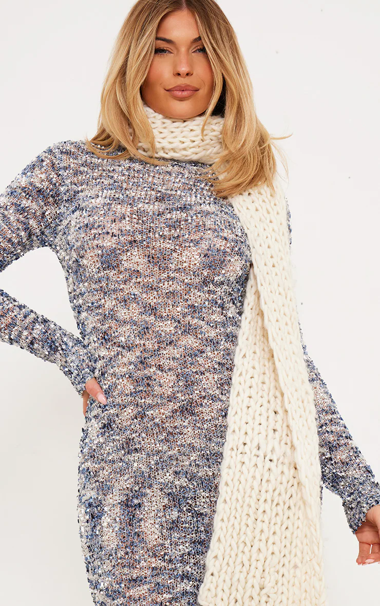 Blue Confetti Knit Long Sleeve Maxi Dress