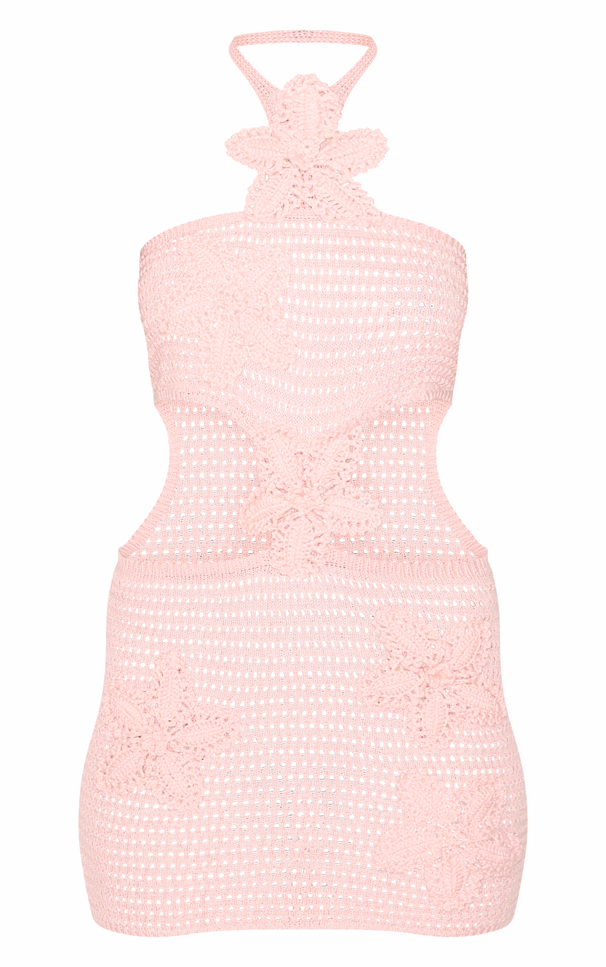 Dusty Pink Crochet Applique Flower Cut Out Mini Dress