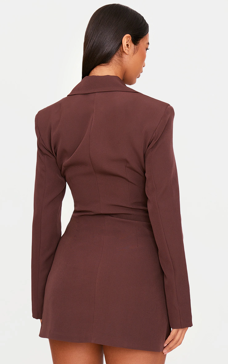 Chocolate Woven Asymmetric Trim Detail Blazer Dress