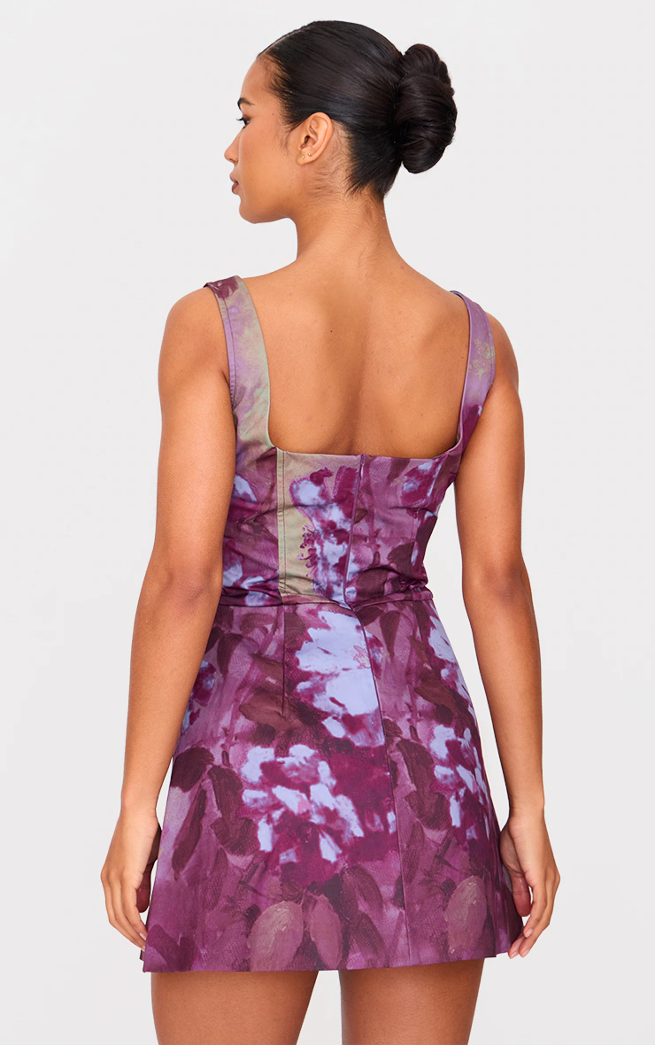 Mauve Floral Corset A Line Shift Dress