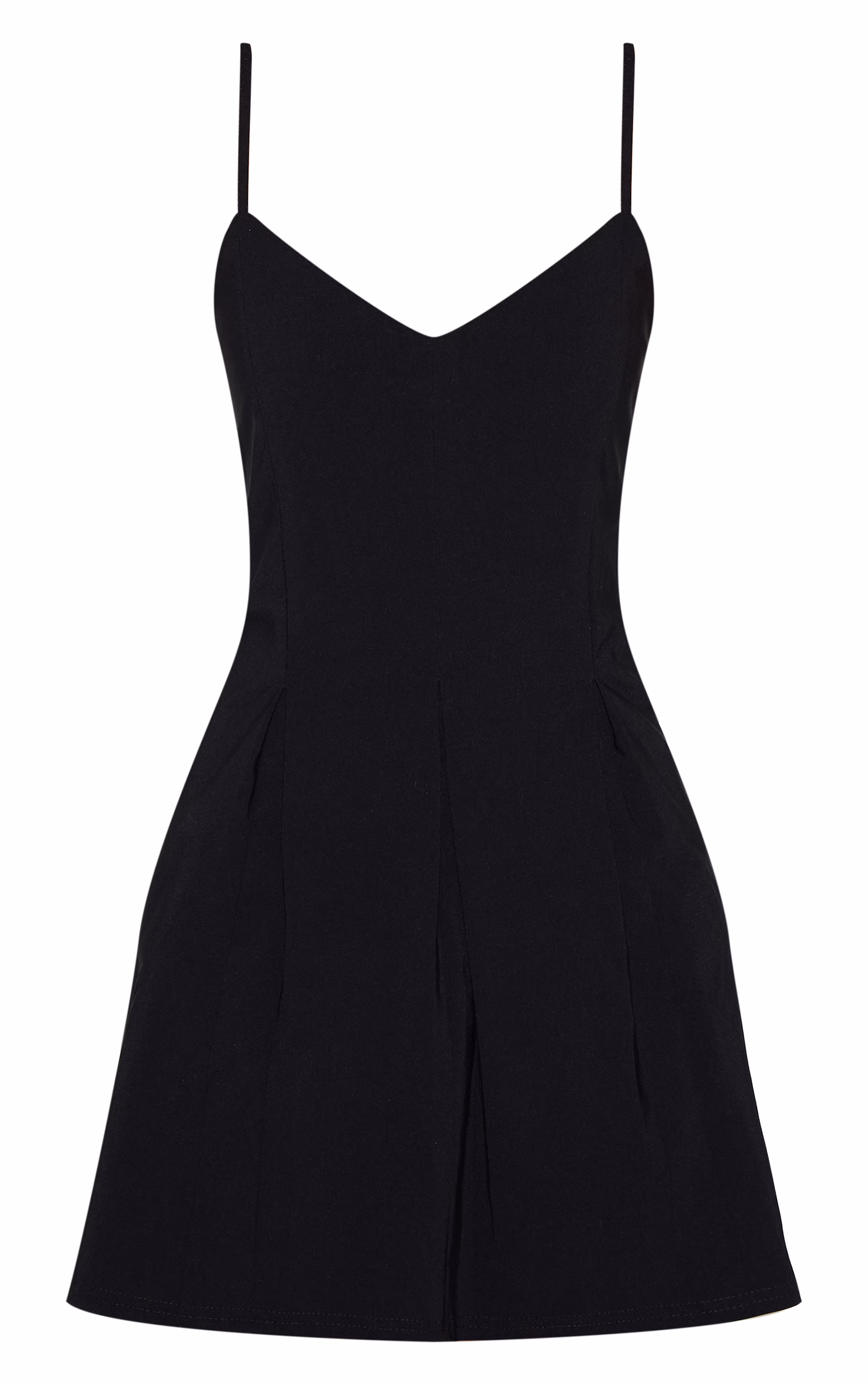 Black Stretch Woven Strappy Pleated Shift Dress