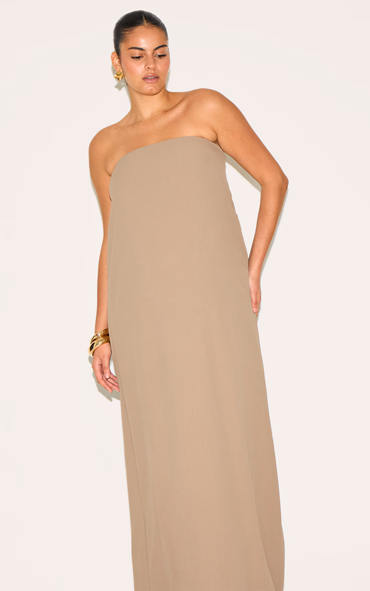 Plus Mushroom Floaty Woven Bandeau Maxi Dress