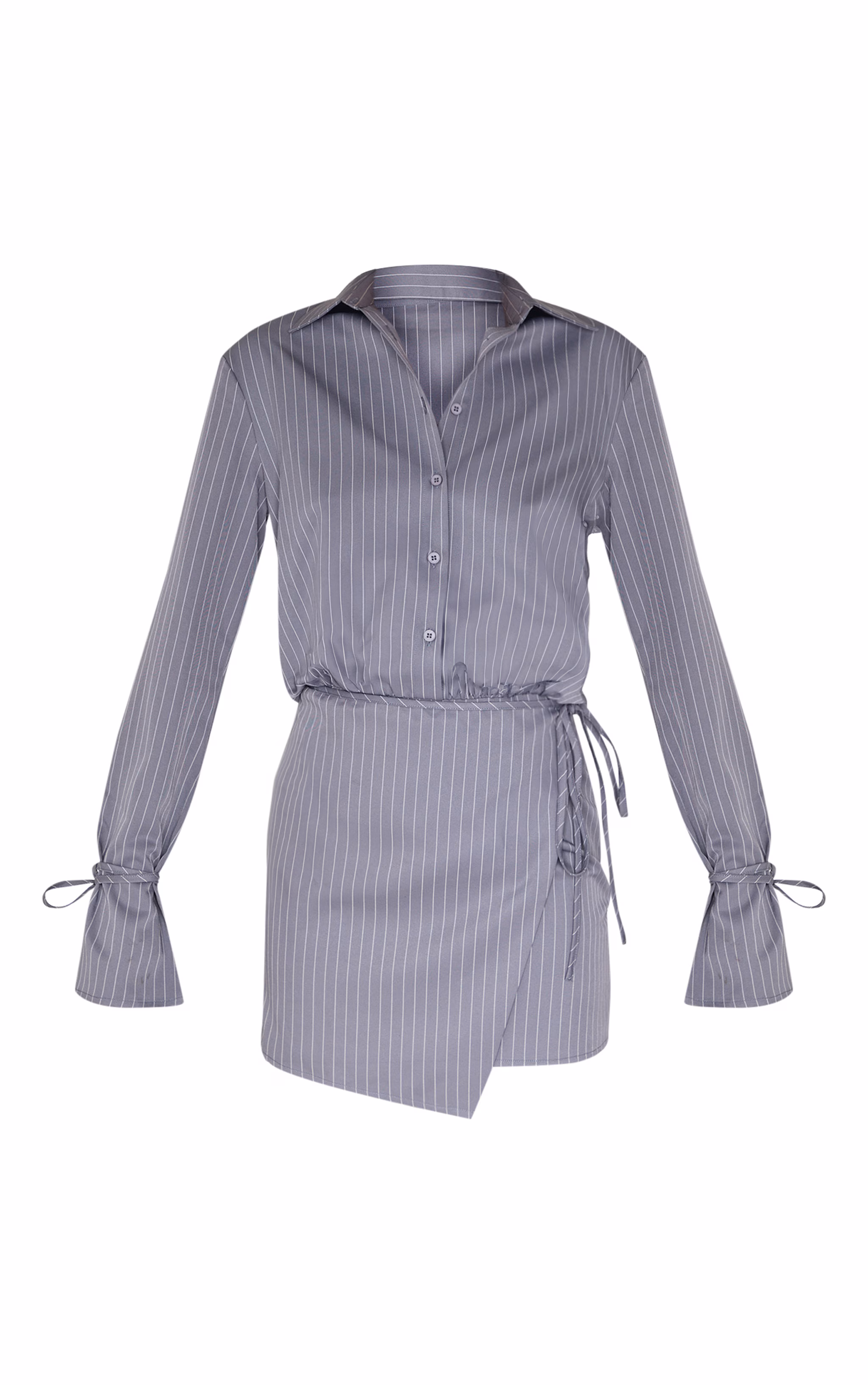 Grey Pinstripe Wrap Shift Dress