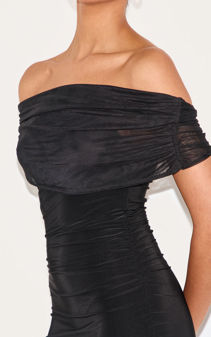Black Double Layer Slinky Mesh Overlay Maxi Dress
