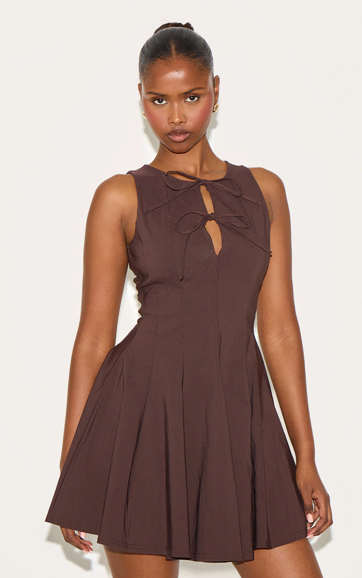Chocolate Tie Bow Detail Shift Dress