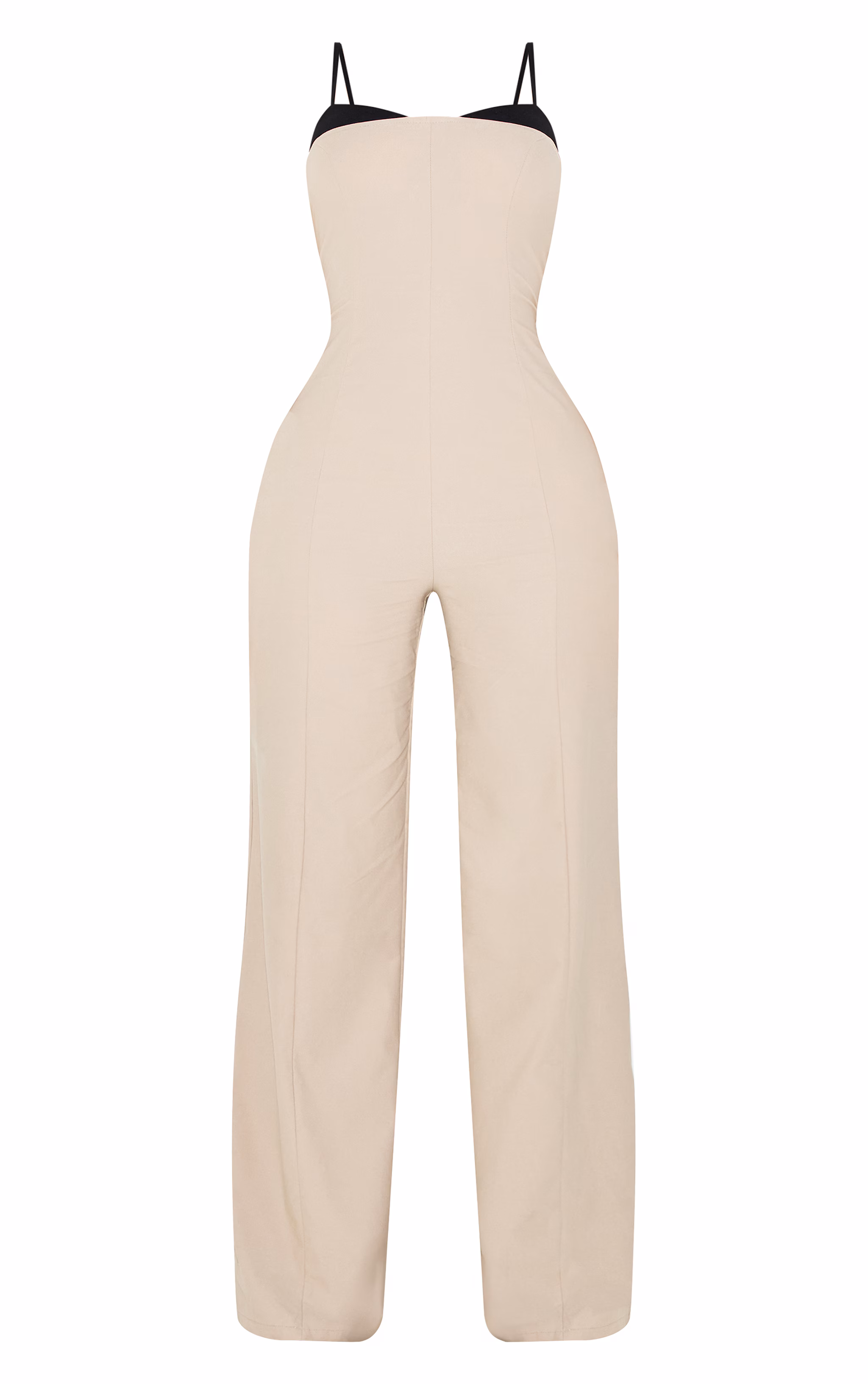 Shape Stone Stretch Woven Contrast Edge Wide Leg Jumpsuit