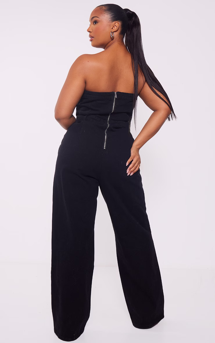 Plus Washed Black Bandeau Denim Jumpsuit