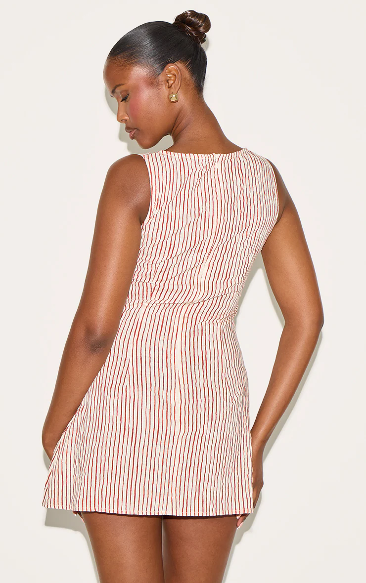 Red Striped Boat Neck Dress