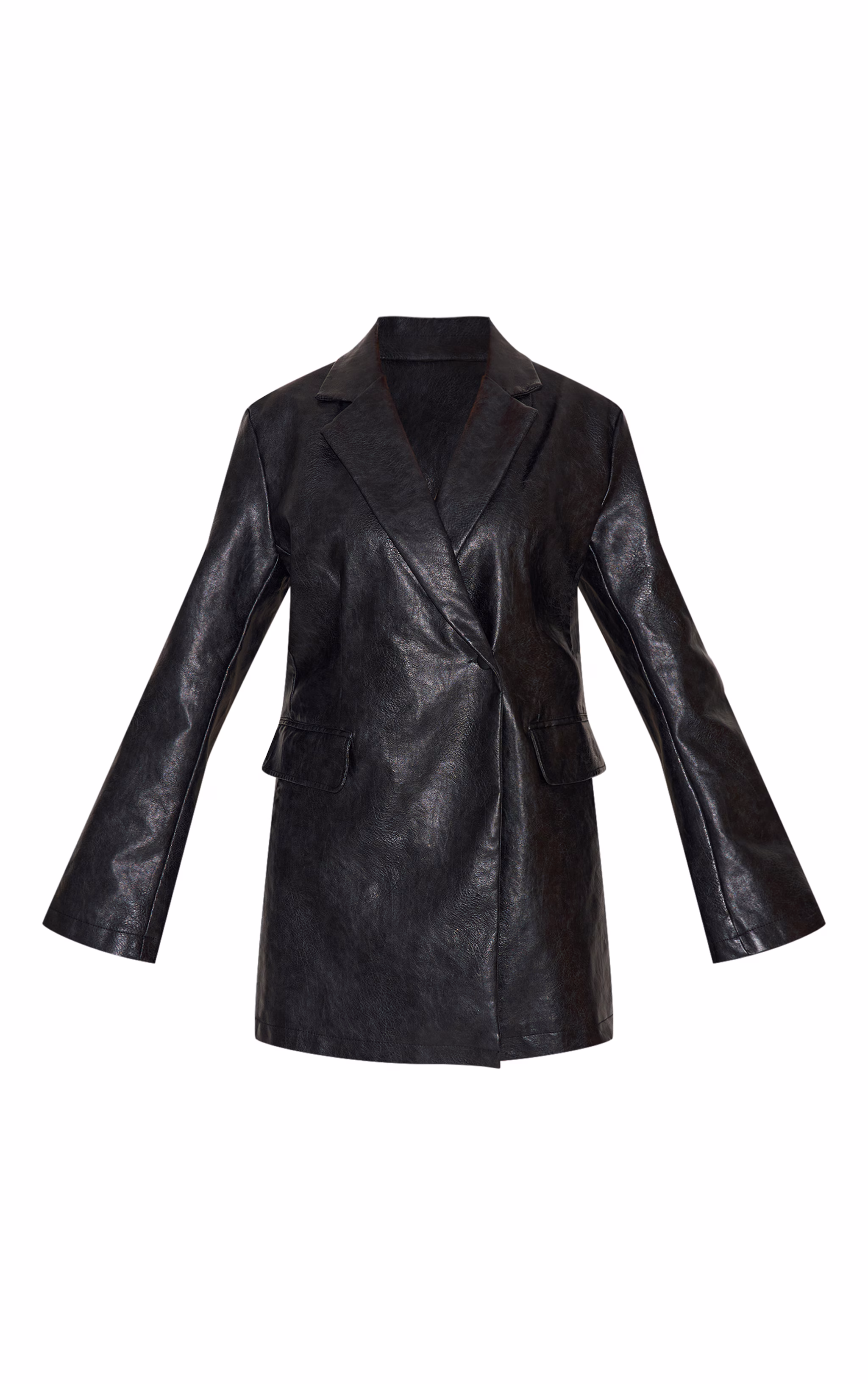 Plus Black Structured Leather Blazer Dress
