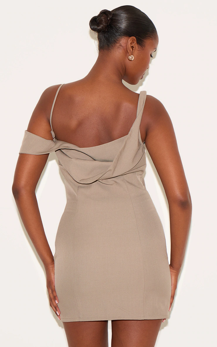 Taupe Woven Drape Mini Dress