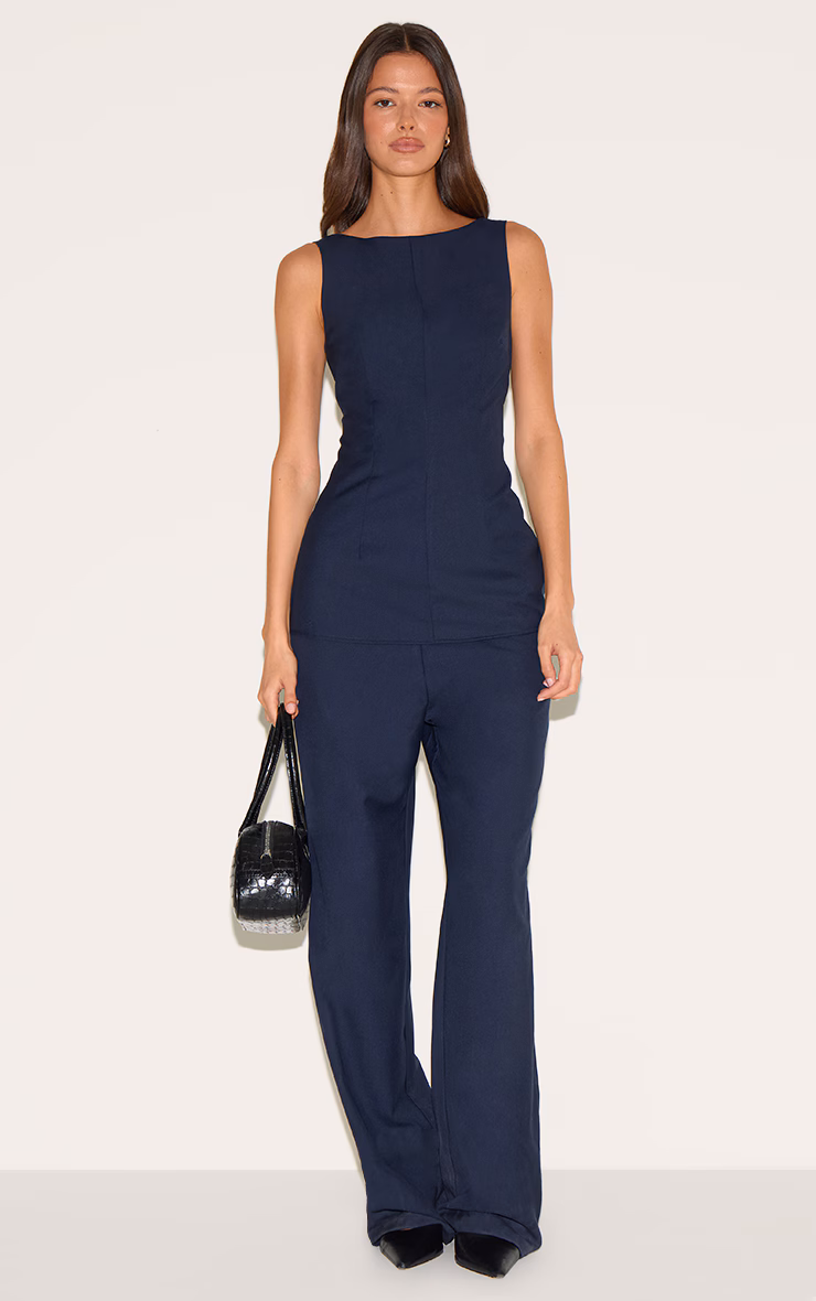 Indigo Blue Tailored Woven Boat Neck Longline Jumpsuit