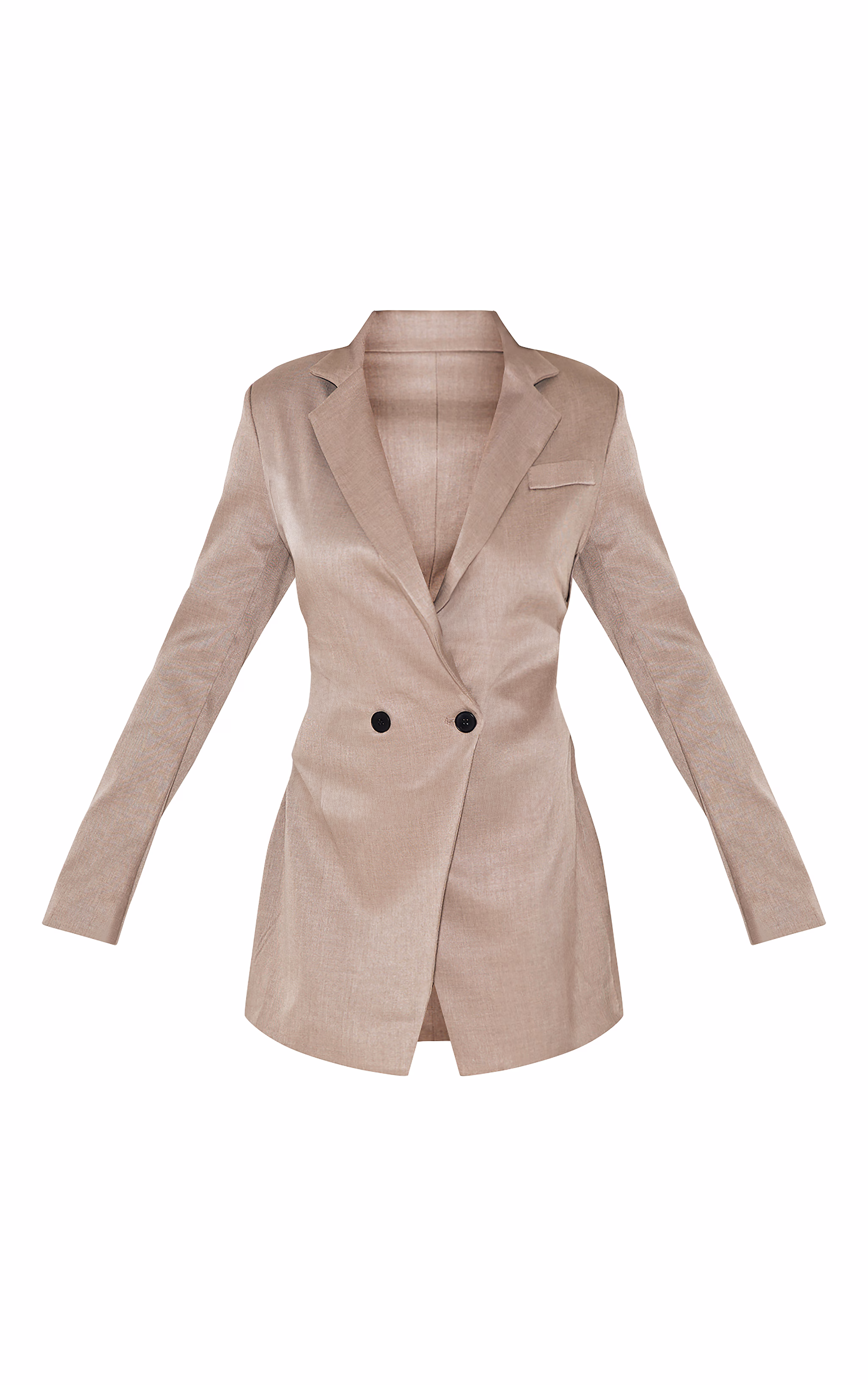 Mushroom Woven Cinched Waist Blazer Dress