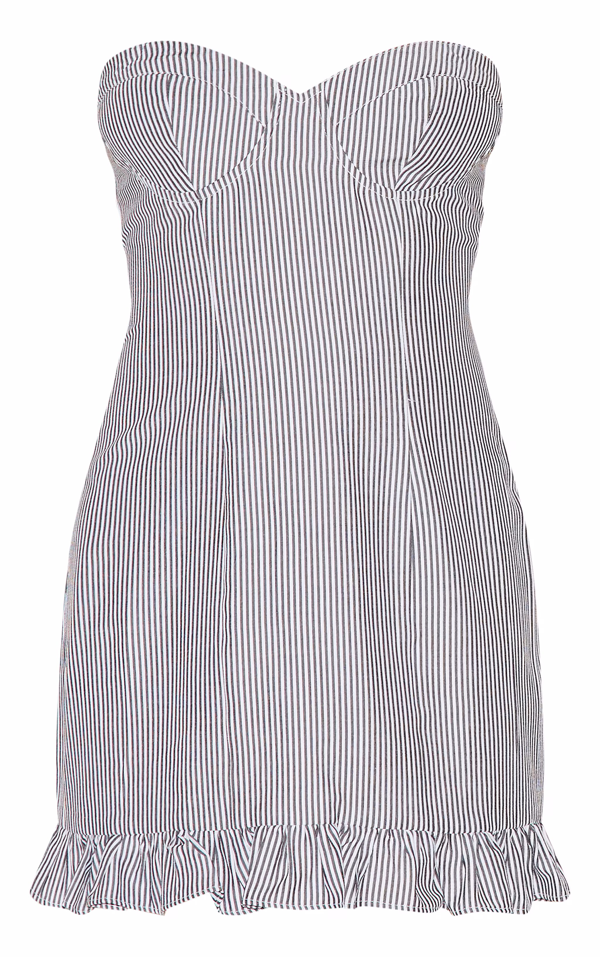 Black Pinstripe Bandeau Frill Hem Shift Dress
