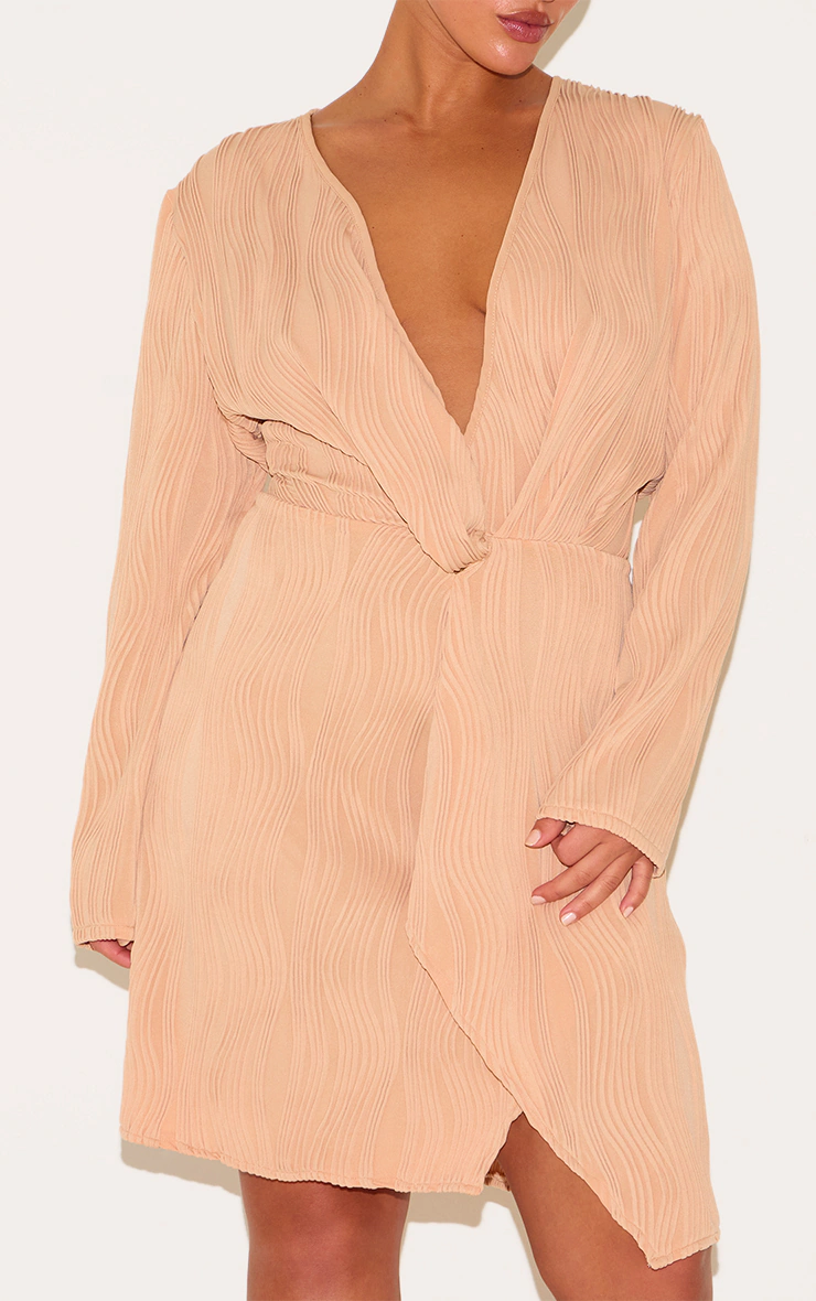 Plus Stone Plisse Wrap Front Dress