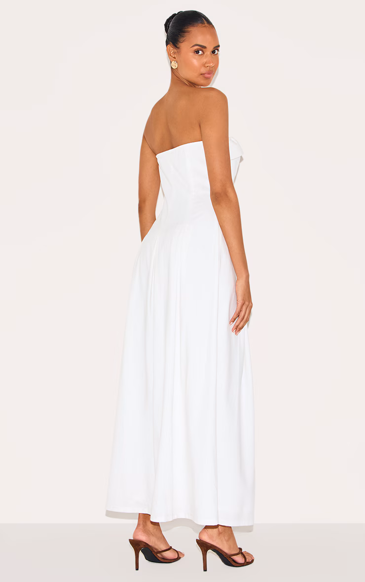 White Bandeau Pleated Midaxi Dress