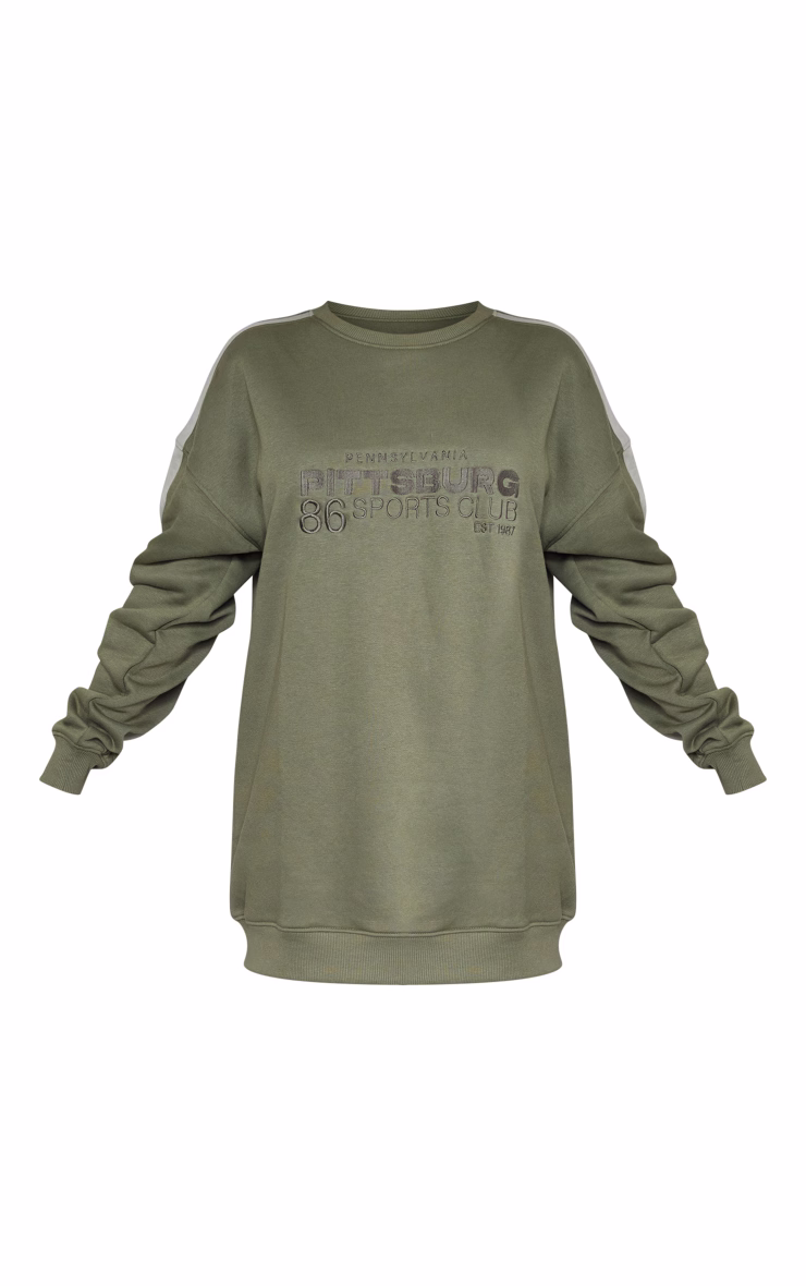 Khaki Pennsylvania Graphic Embroidered Sweater Dress