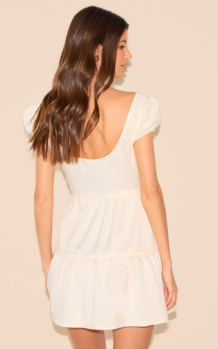 Natural Bardot Shirred Detail Shift Dress